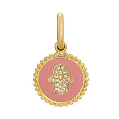 Jai's 14K Yellow Gold Pink-accented Diamond Hamsa Hand Pendant