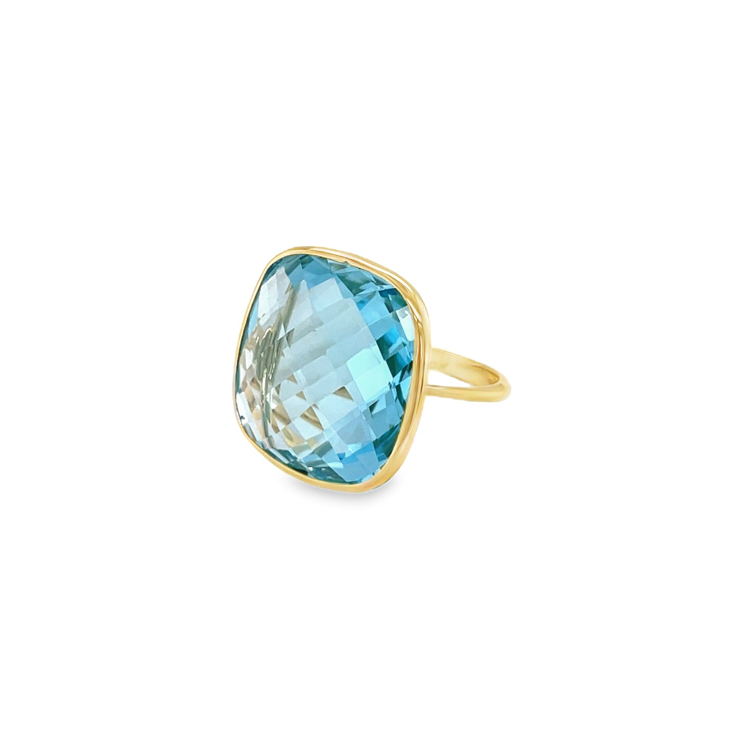 Jai's 18K Yellow Gold Square Blue Topaz Ring