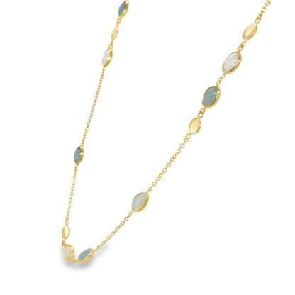 Jai's 18K Yellow Gold Mother-of-Pearl & Aquamarine Necklace