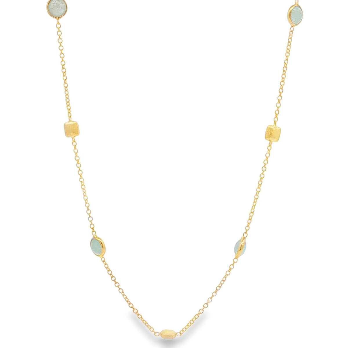 Jai's 18K Yellow Gold Aquamarine & Satin Square Bead Necklace