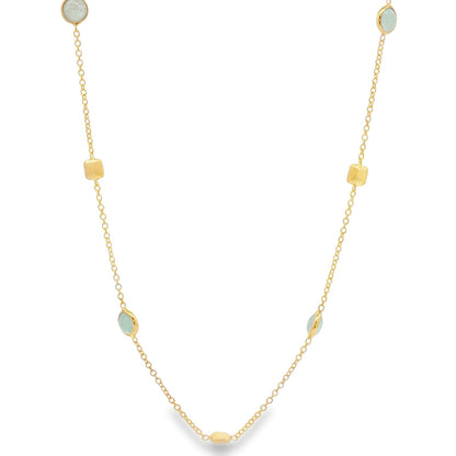 Jai's 18K Yellow Gold Aquamarine & Satin Square Bead Necklace