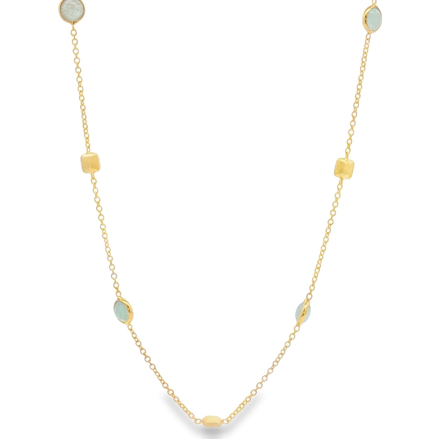 Jai's 18K Yellow Gold Aquamarine & Satin Square Bead Necklace