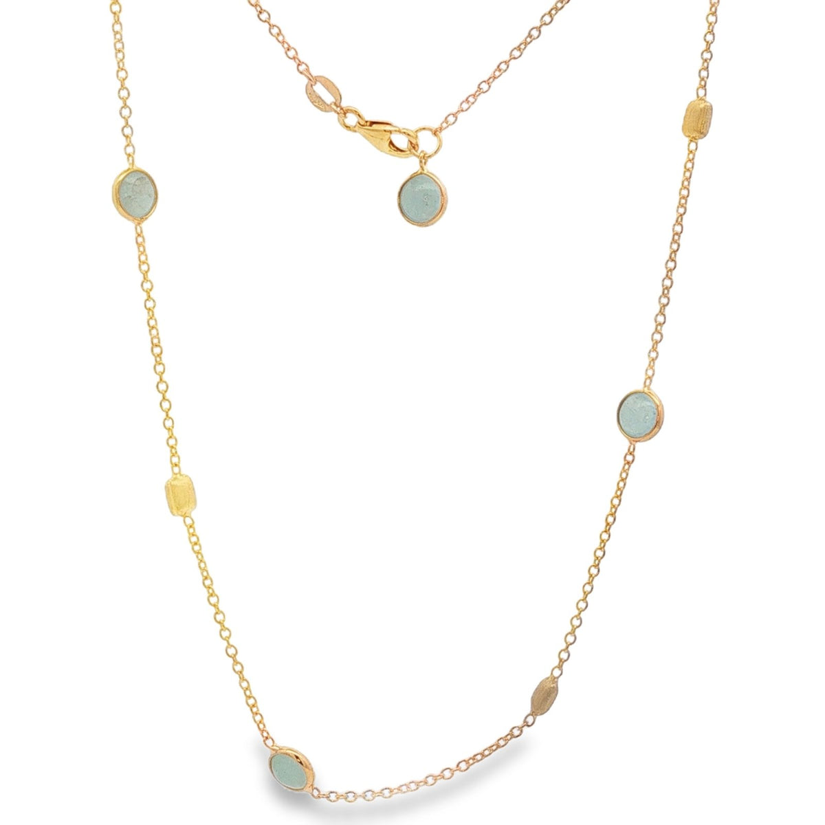 Jai's 18K Yellow Gold Aquamarine & Satin Square Bead Necklace