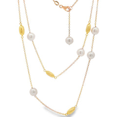 Jai's 18K Yellow Gold Pearl & Polished Bead Necklace