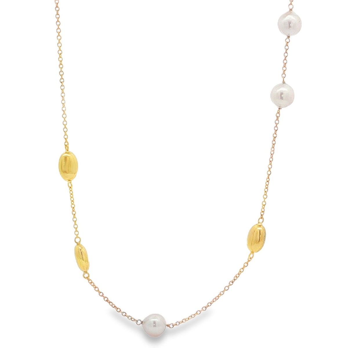 Jai's 18K Yellow Gold Pearl & Polished Bead Necklace
