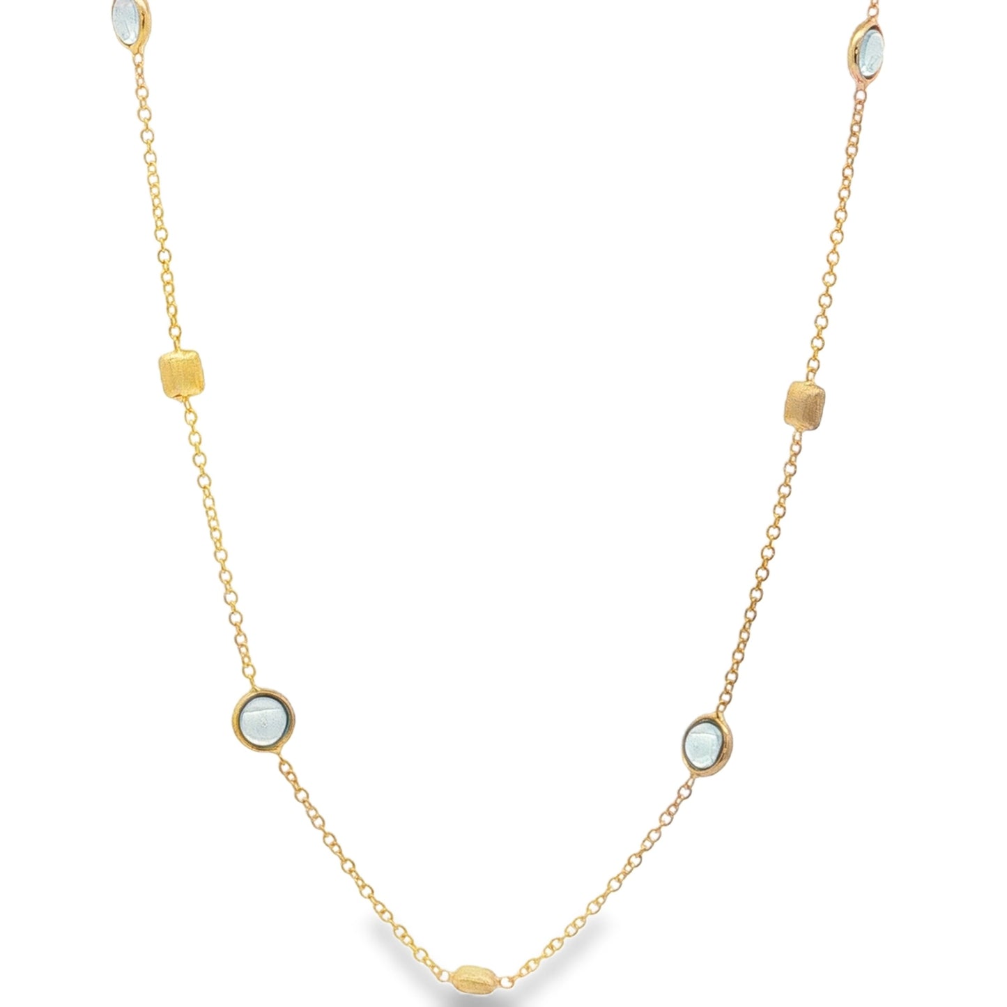 Jai's 18K Yellow Gold Blue Topaz & Satin Square Bead Necklace