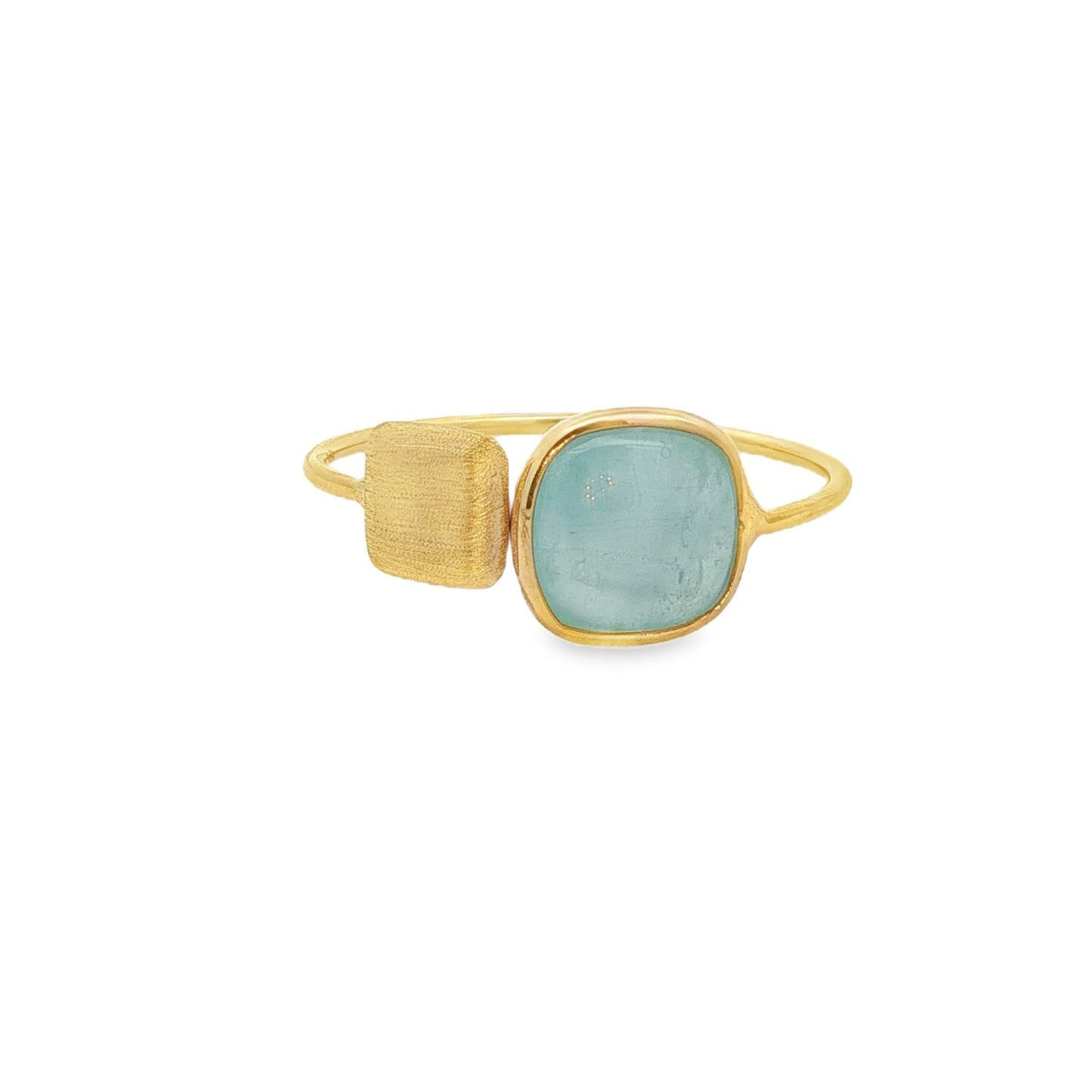 Jai's 18K Yellow Gold Aquamarine & Satin Square Ring