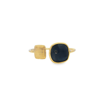 Jai's 18K Yellow Gold Dark Blue Gemstone & Satin Square Ring
