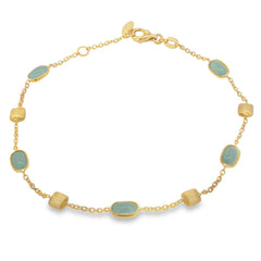 Jai's 18K Yellow Gold Aquamarine & Satin Square Bead Bracelet