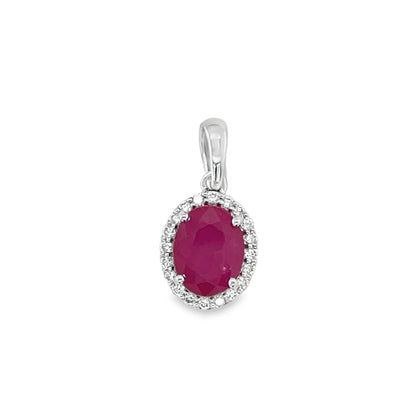 Jai's 14K White Gold Oval Ruby & Diamond Pendant