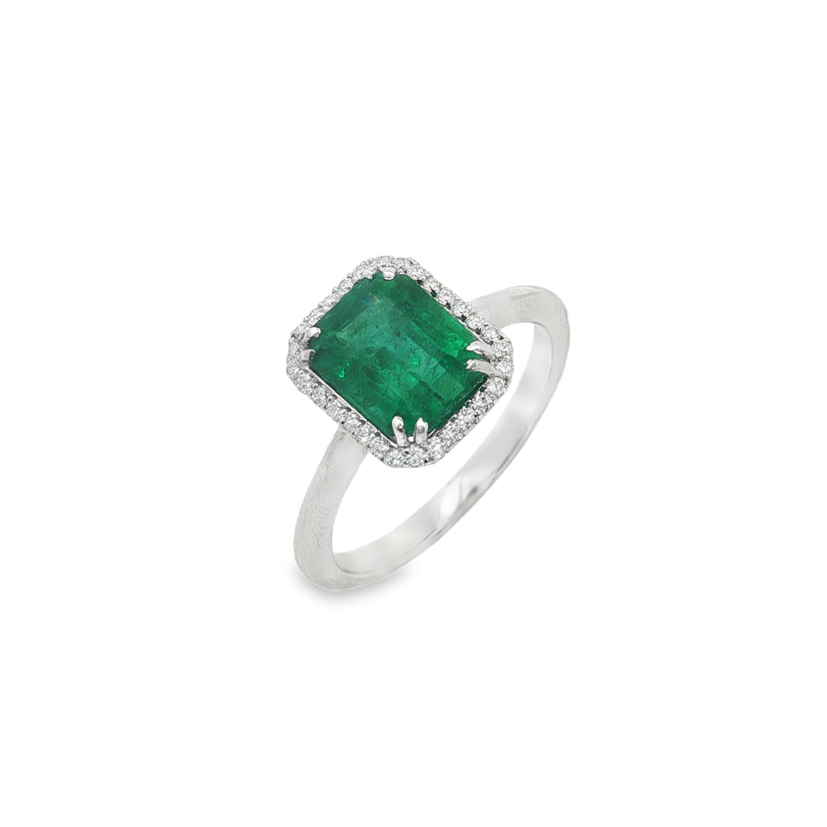Jai's 14K White Gold Octagon-cut Emerald & Diamond Ring