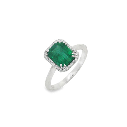 Jai's 14K White Gold Octagon-cut Emerald & Diamond Ring