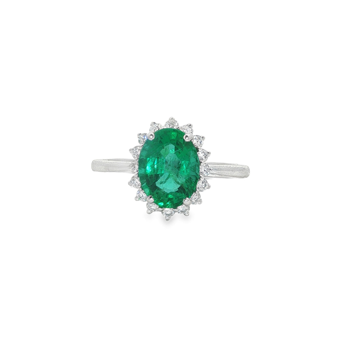 Jai's 14K White Gold Oval-cut Emerald & Diamond Ring