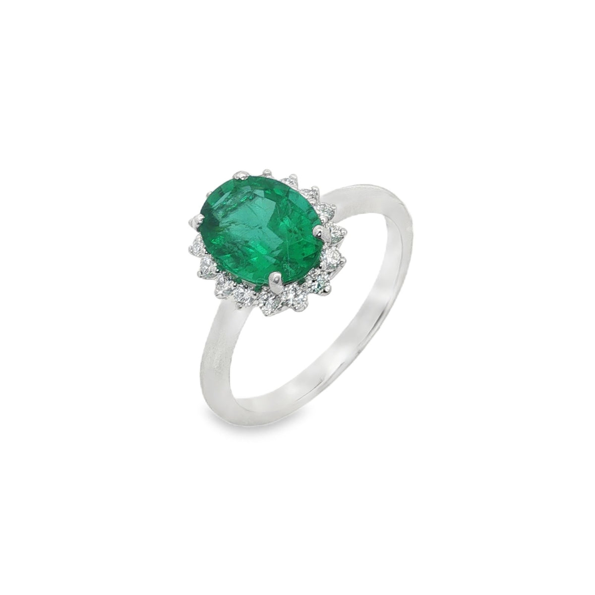 Jai's 14K White Gold Oval-cut Emerald & Diamond Ring