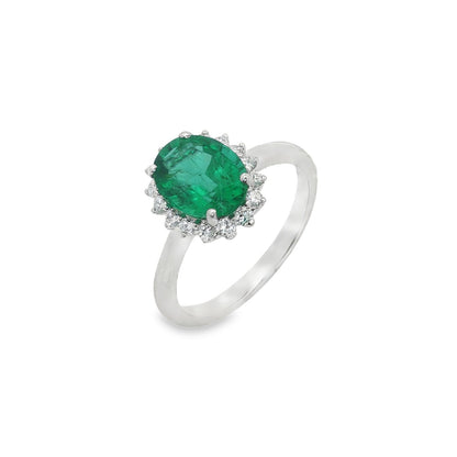 Jai's 14K White Gold Oval-cut Emerald & Diamond Ring
