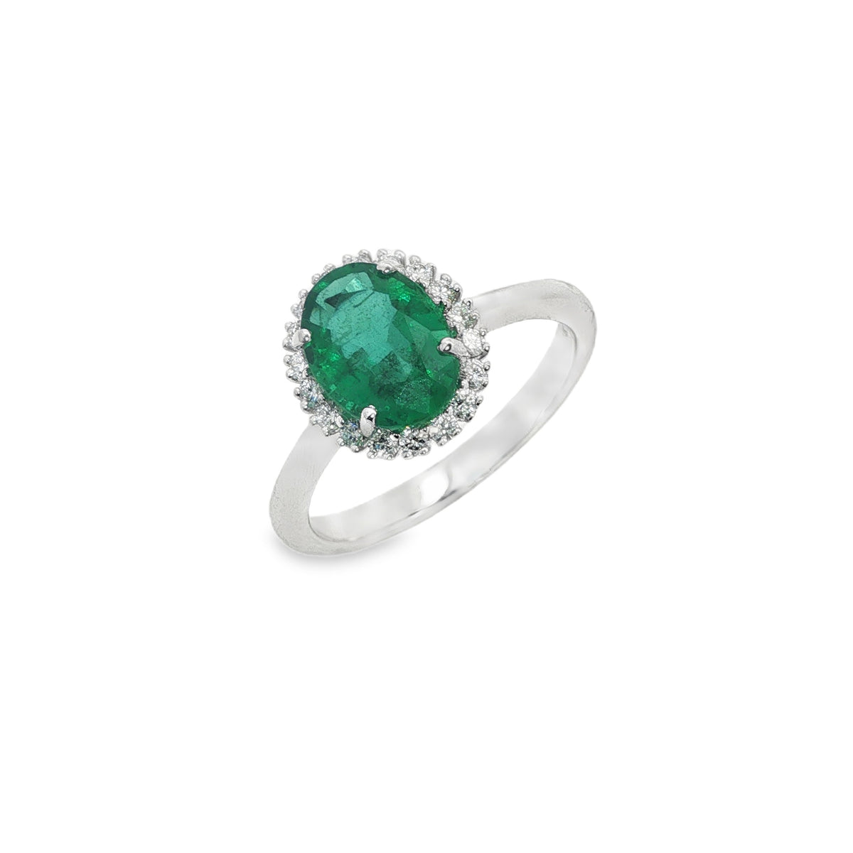 Jai's 14K White Gold Oval-cut Emerald & Diamond Ring