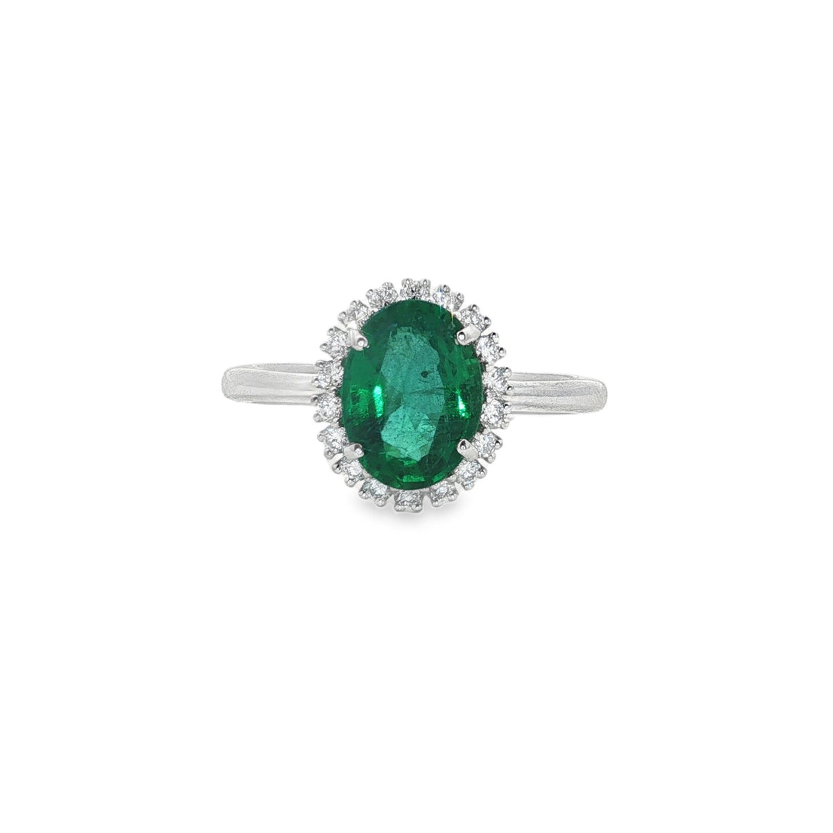 Jai's 14K White Gold Oval-cut Emerald & Diamond Ring