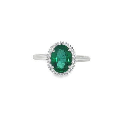Jai's 14K White Gold Oval-cut Emerald & Diamond Ring
