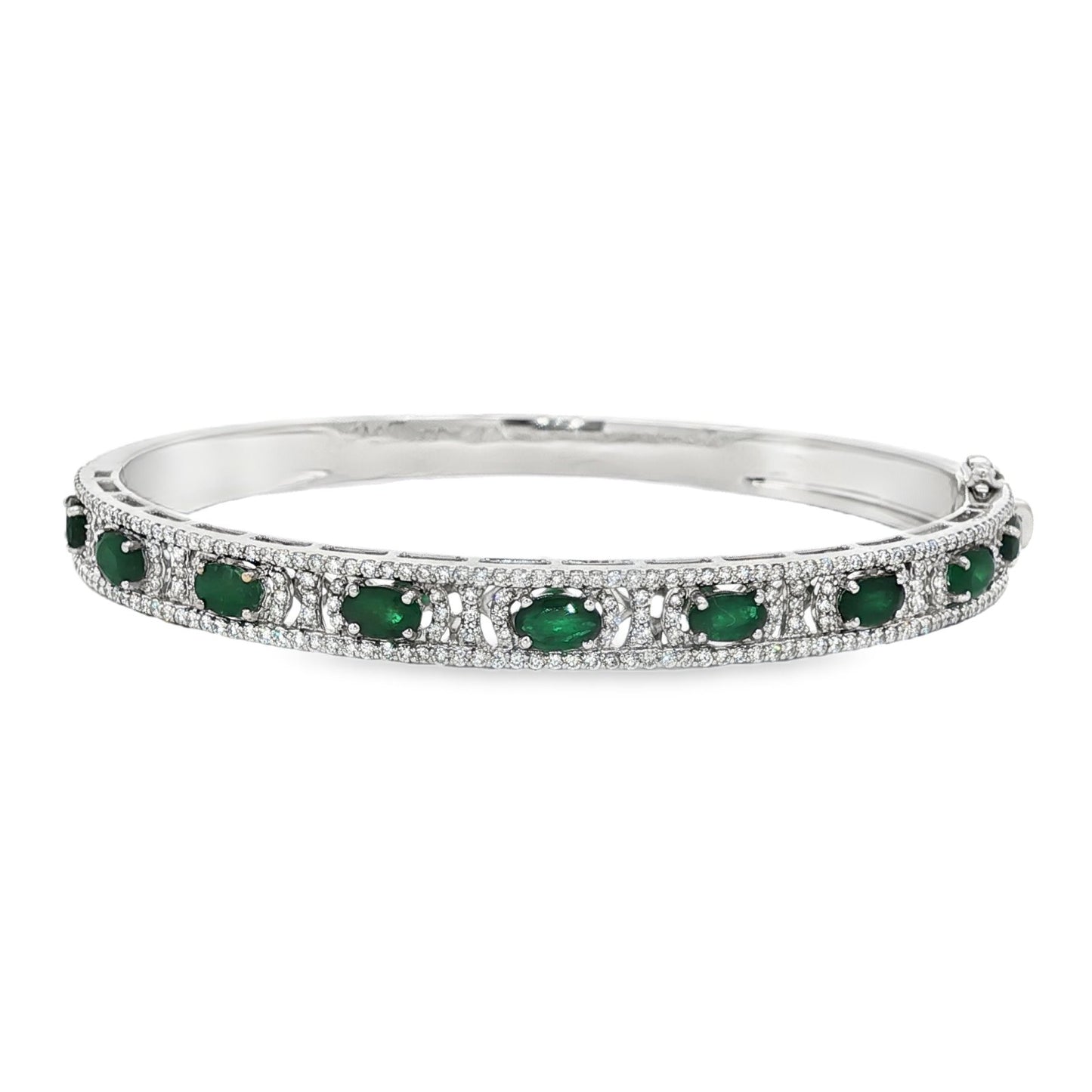 Jai's 18K White Gold Oval Emerald & Diamond Bangle