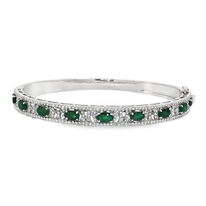 Jai's 18K White Gold Oval Emerald & Diamond Bangle