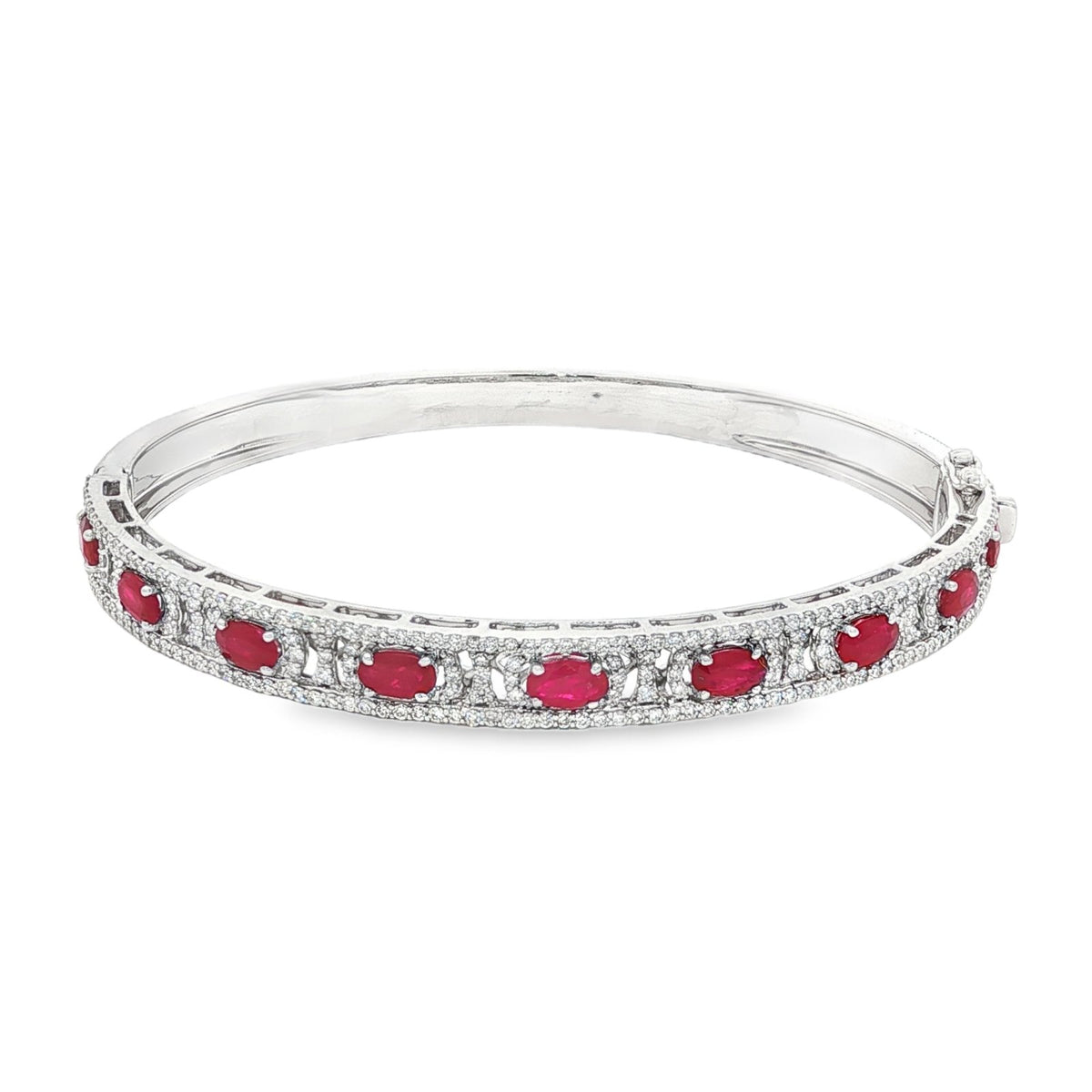 Jai's 18K White Gold Oval Ruby & Diamond Bangle