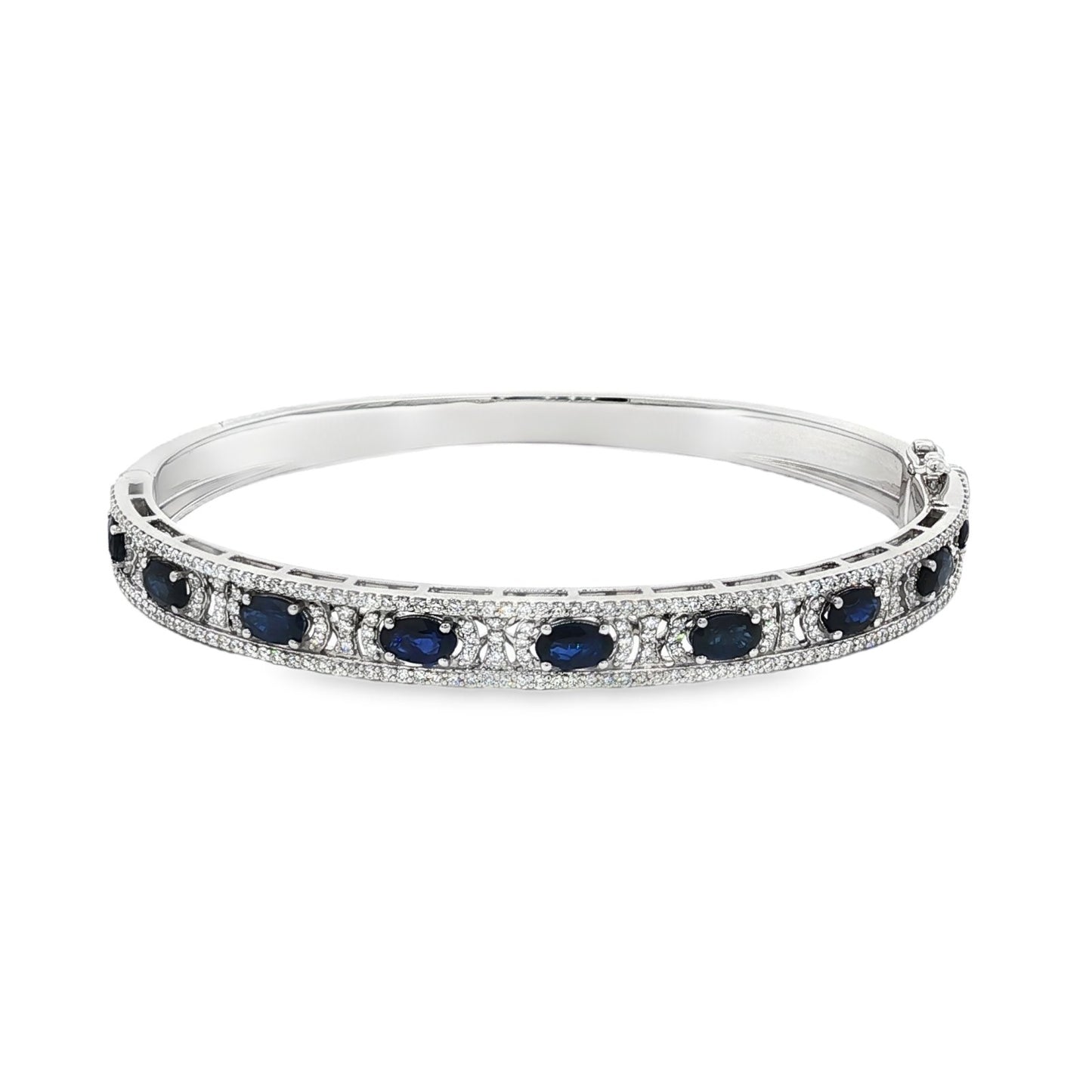 Jai's 18K White Gold Oval Sapphire & Diamond Bangle