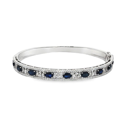 Jai's 18K White Gold Oval Sapphire & Diamond Bangle