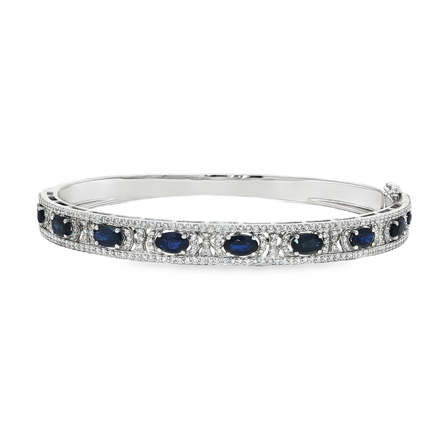 Jai's 18K White Gold Oval Sapphire & Diamond Bangle