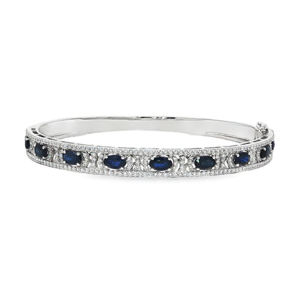Jai's 18K White Gold Oval Sapphire & Diamond Bangle