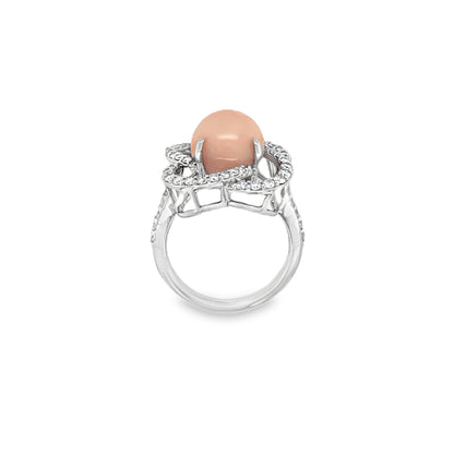 Jai's 18K White Gold Floral Conch Pearl & Diamond Ring