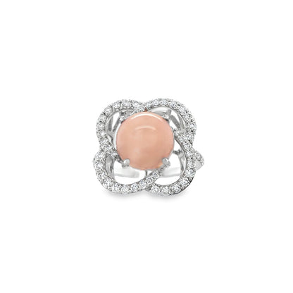 Jai's 18K White Gold Floral Conch Pearl & Diamond Ring