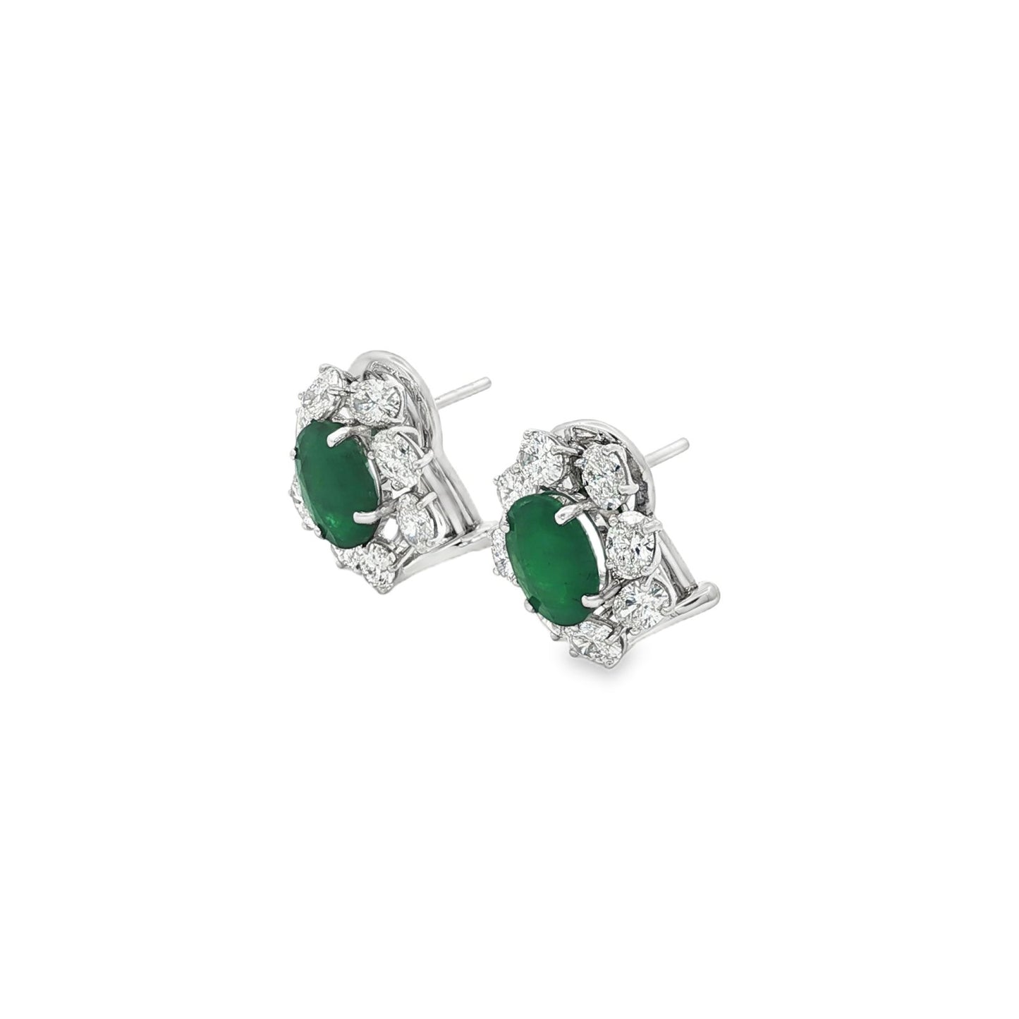 Jai's 18K White Gold Petite Floral Oval Emerald & Diamond Studs
