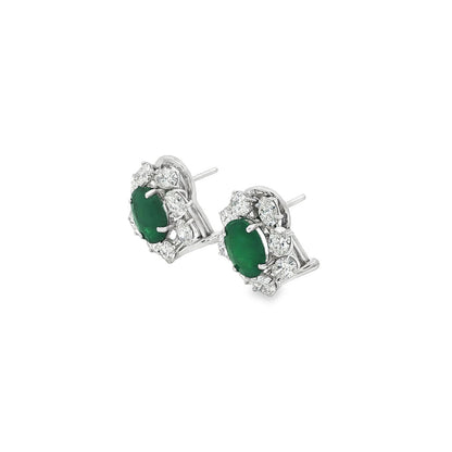 Jai's 18K White Gold Petite Floral Oval Emerald & Diamond Studs