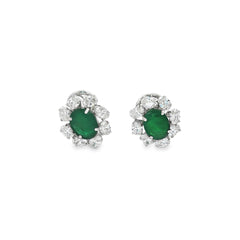 Jai's 18K White Gold Petite Floral Oval Emerald & Diamond Studs