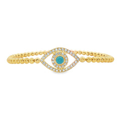 Hulchi Belluni's 18K Yellow Gold Diamond & Turquoise Evil Eye Tresore Stretch Bracelet