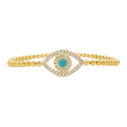 Hulchi Belluni's 18K Yellow Gold Diamond & Turquoise Evil Eye Tresore Stretch Bracelet