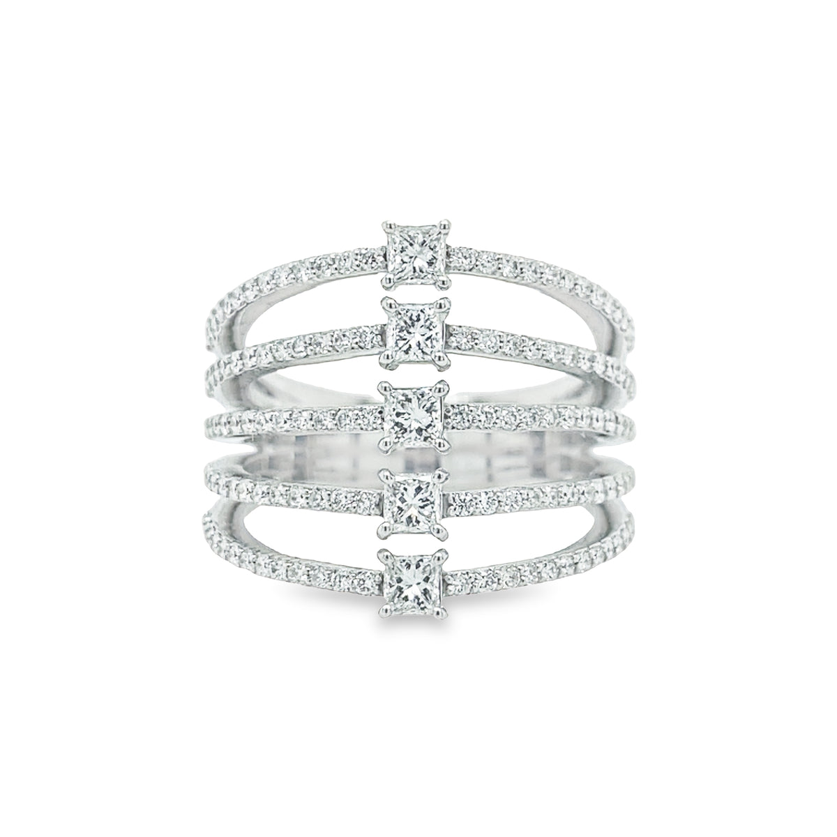 Jai's 18K White Gold Crowned Five-row Diamond Ring