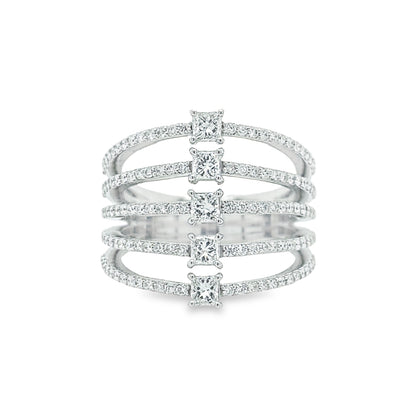 Jai's 18K White Gold Crowned Five-row Diamond Ring