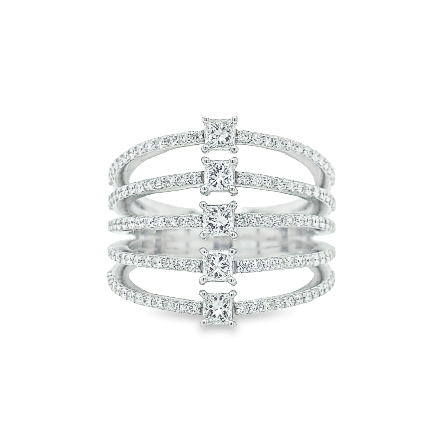 Jai's 18K White Gold Crowned Five-row Diamond Ring