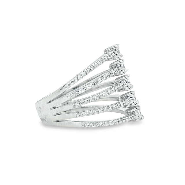 Jai's 18K White Gold Crowned Five-row Diamond Ring