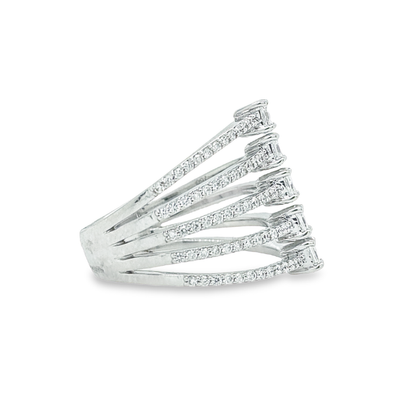 Jai's 18K White Gold Crowned Five-row Diamond Ring