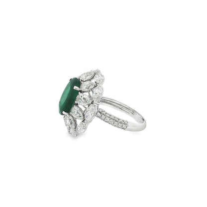 Jai's 18K White Gold Crowned Oval Emerald & Diamond Ring