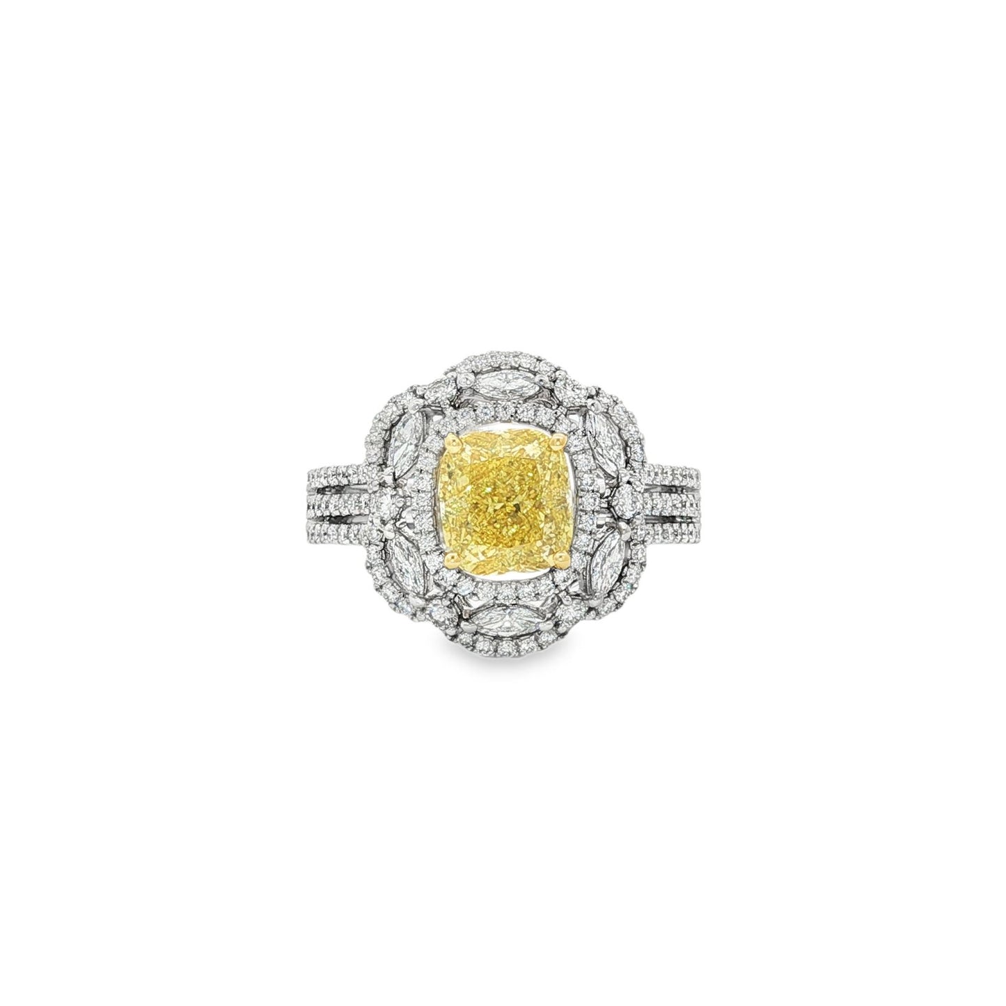 Jai's 18K White Gold Floral Yellow Diamond Ring