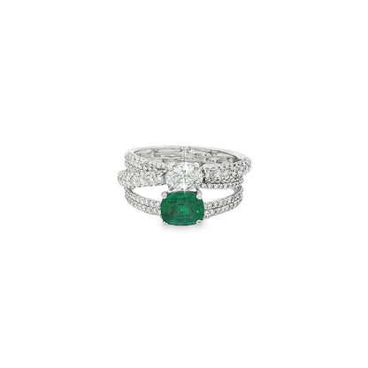 Jai's 18K White Gold Cushion-cut Emerald & Diamond Ring