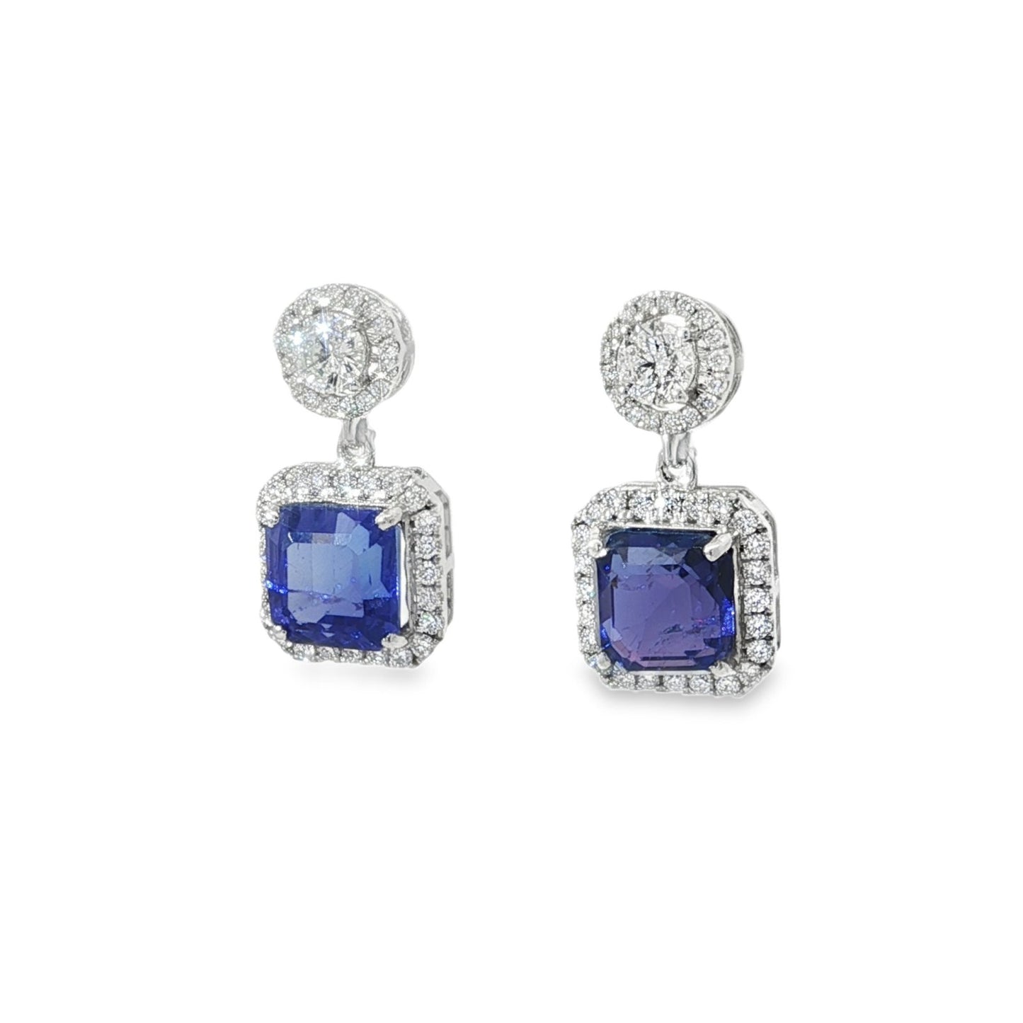 Jai's 14K White Gold Cushion-cut Tanzanite & Diamond-lined Drop Earrings