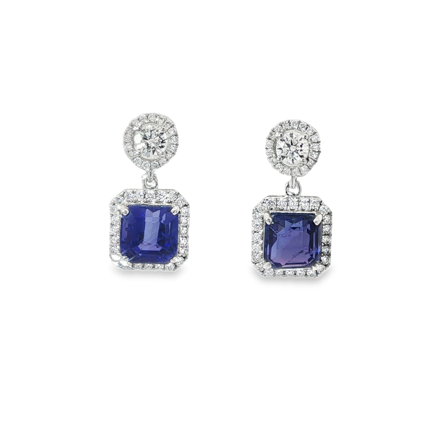 Jai's 14K White Gold Cushion-cut Tanzanite & Diamond-lined Drop Earrings