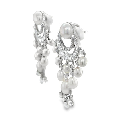 Jai's 18K White Gold Pearl & Diamond Drop Earrings