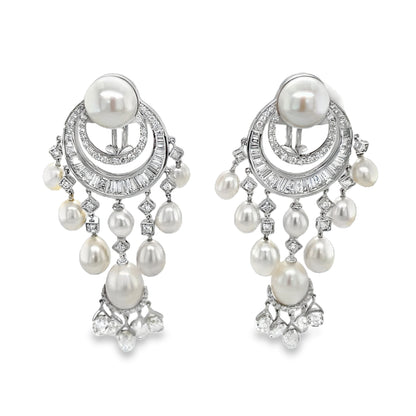 Jai's 18K White Gold Pearl & Diamond Drop Earrings