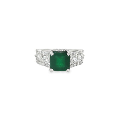 Jai's 18K White Gold Octagon-cut Emerald & Diamond Ring