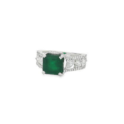 Jai's 18K White Gold Octagon-cut Emerald & Diamond Ring